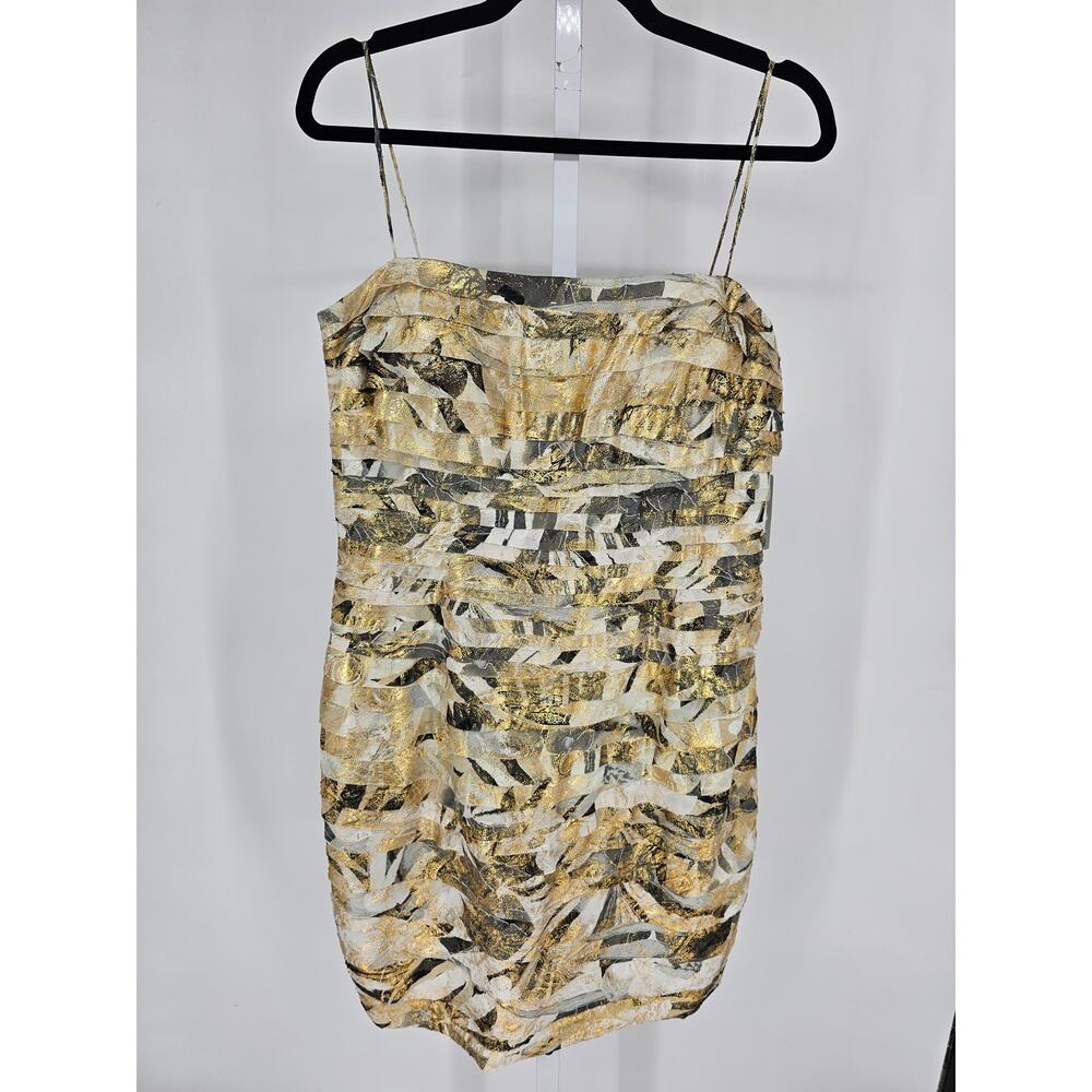 JS Collection Womens Sz 14 Knee Length Strapless Party Dress Gold Pleated NEW